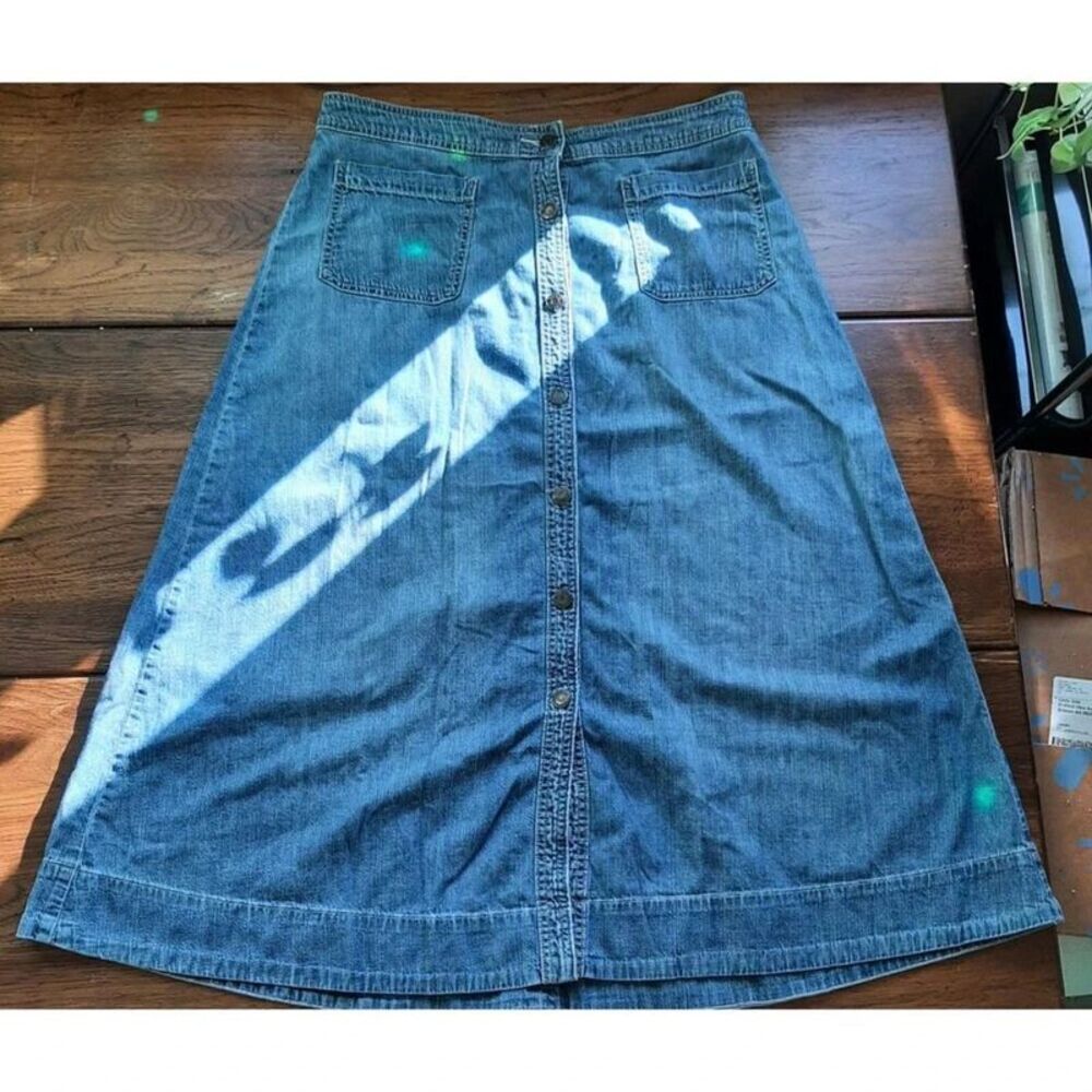 Chaps Button Front Denim A Line Skirt Womens Size 10P Midi Length